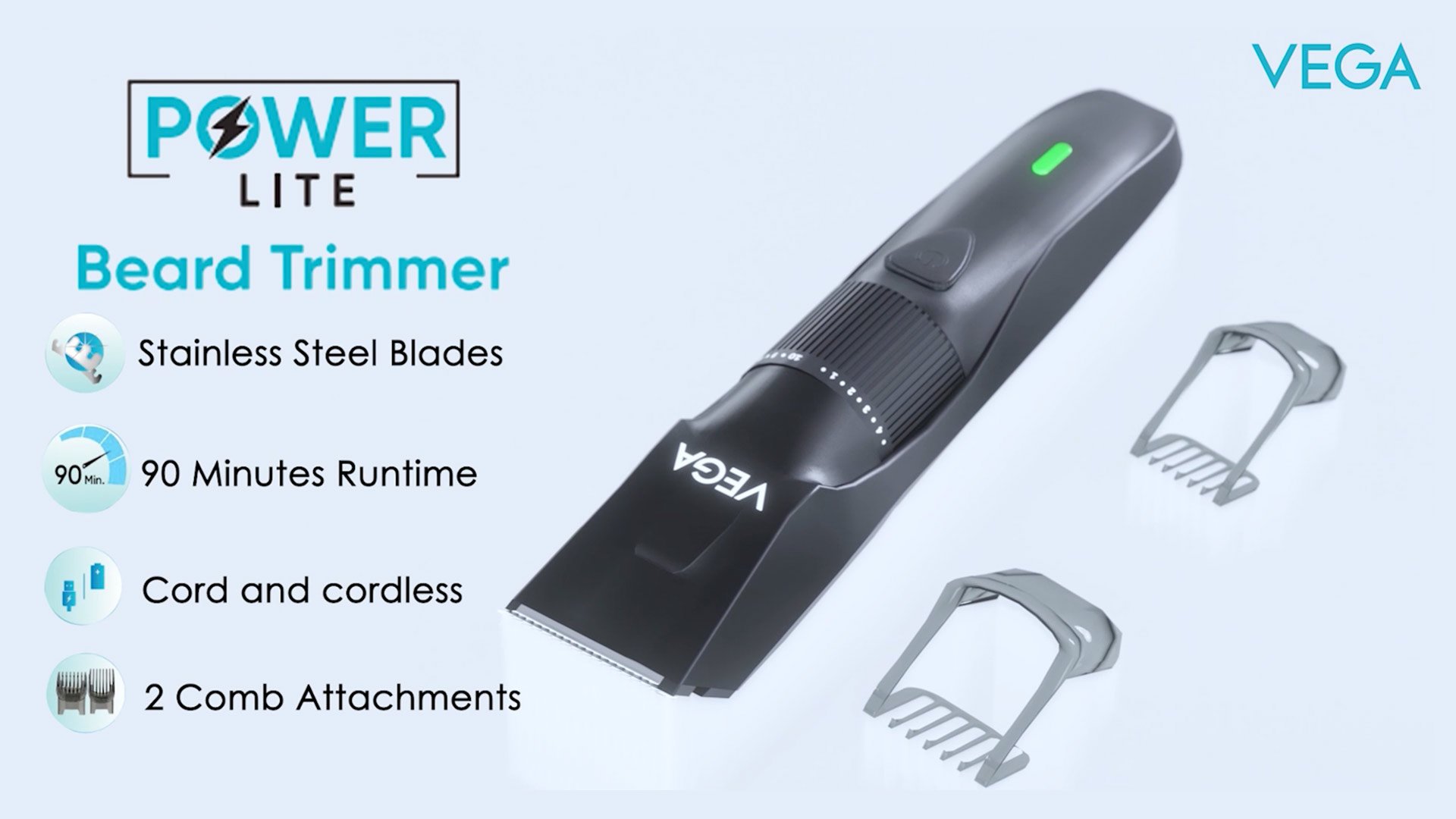 Vega Beard Trimmer for Men Power Lite, 90 Mins Runtime USB Type C ...